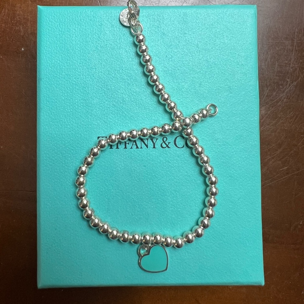 Tiffany & Co. Silver Beaded Bracelet with Heart Charm